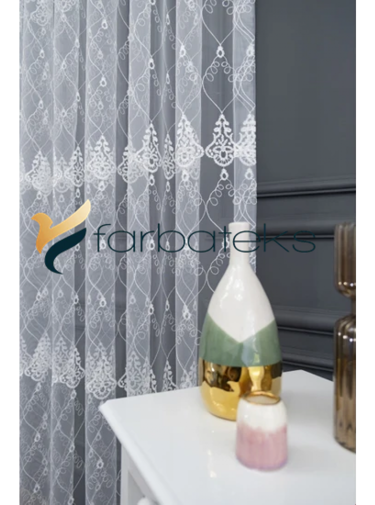 Selçuklu Damask Brode İşlemeli Salon Oturma Odası Tül Perde